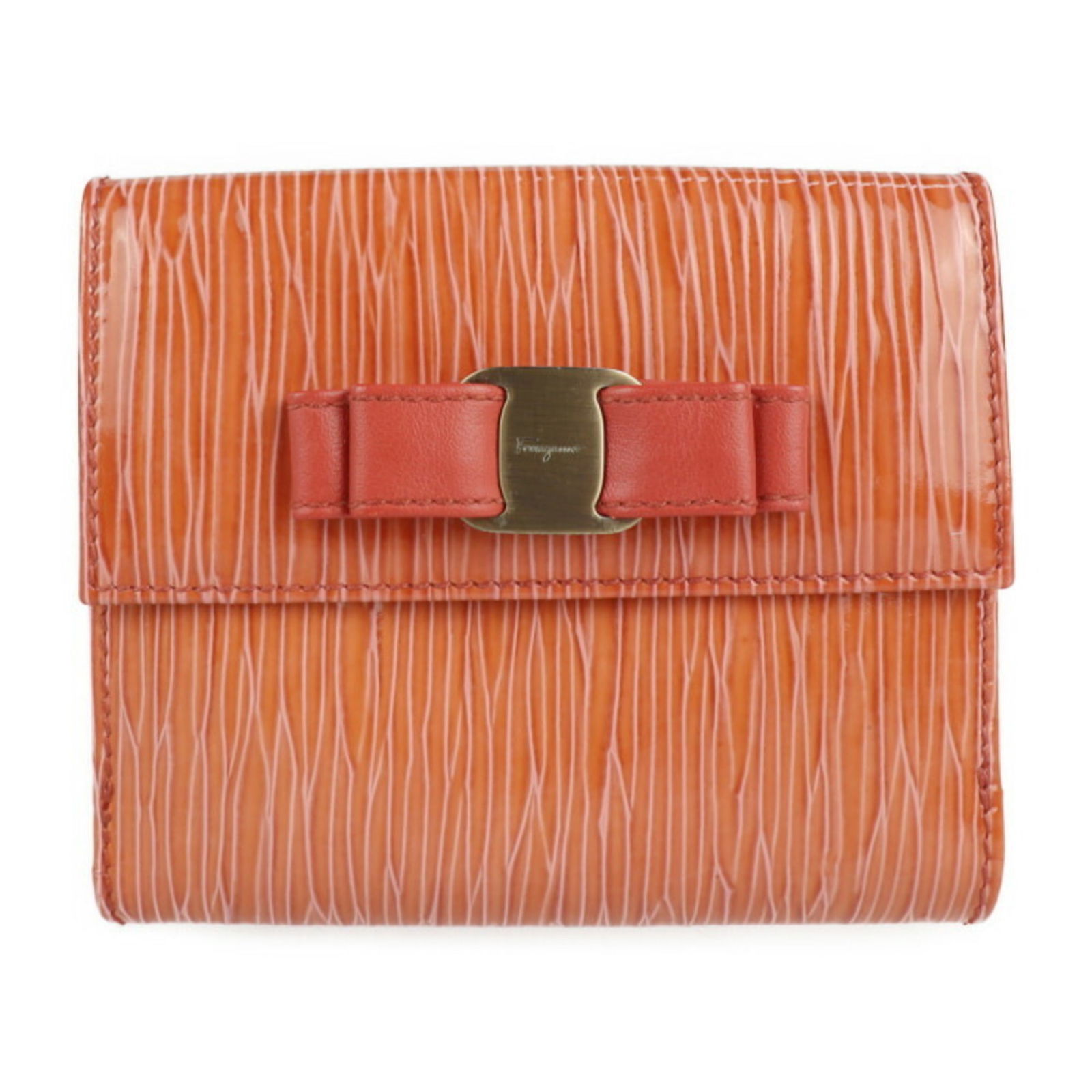 Salvatore Ferragamo Vara Bifold Wallet 22 A732 Patent Leather Pink Orange Series Ribbon W Hook: Salvatore Ferragamo Vara Bifold Wallet 22 A732 Patent Leather Pink Orange Series Ribbon W Hook Enamel Brand: Salvatore Ferragamo Line: Vara Model: 22 A732 Type: Wallet (bi-fold) Gender: Women Material