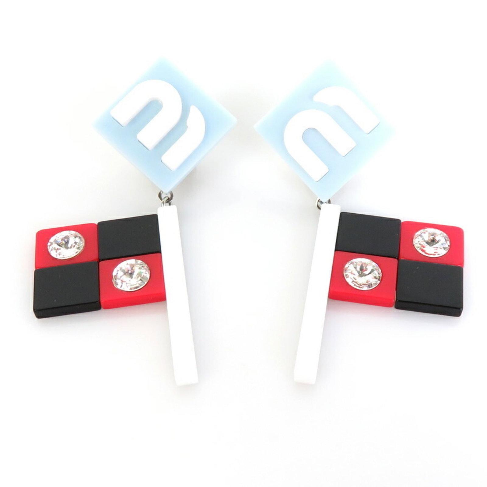 Miu MIUMIU Earrings Plastic/Rhinestone Light Blue x White Red "Black Women's h29509f: Miu MIUMIU Earrings Plastic/Rhinestone Light Blue x White Red "Black Women's h29509f Brand: Miu Miu Type: Clip earrings Gender: Women Material: Plastic Color: Black Light blue Red color White Stone: R