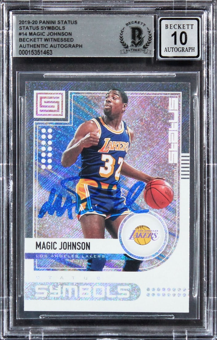 Lakers Magic Johnson Signed 2019 Panini Status Symbols #14 Card Auto 10 BAS Slab: Lakers Magic Johnson Signed 2019 Panini Status Symbols #14 Card Auto 10 BAS Slab Graded: Yes Sport: Basketball-NBA League: NBA Team: Los Angeles Lakers Certification Number: 15351463 Product Coa: Beck