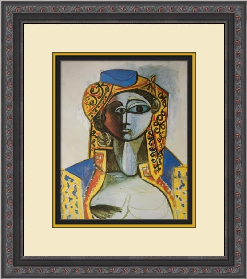 Pablo Picasso Jacqueline in Turkish Costume Custom Framed Print: Pablo Picasso Jacqueline in Turkish Costume Custom Framed Print Size: Medium Region Of Origin: United States Artist: Pablo Picasso Production Technique: Offset Lithograph Framing: Matted & Framed Styl