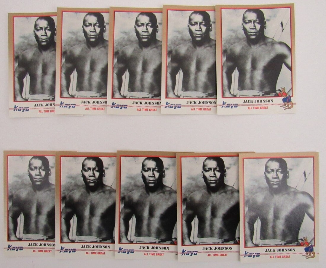 Lot of 10 Jack Johnson Boxer 1991 Kayo Trading Cards #064 158132: Lot of 10 Jack Johnson Boxer 1991 Kayo Trading Cards #064 158132 Sport: Boxing Product: Trading Cards Original/Reprint: Original Autograph Authentication: Seller League: Boxing Pre-Owned While the lot