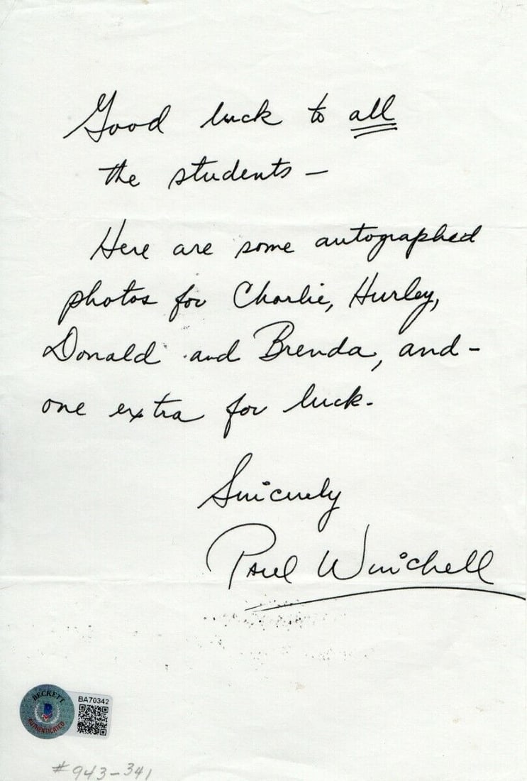 Paul Winchell Signed Autographed Personal Letter Actor Ventriloquist BAS: Paul Winchell Signed Autographed Personal Letter Actor Ventriloquist BAS Object Type: Personal Letter Industry: Television Original/Reproduction: Original Signed By: Paul Winchell Autograph Authentica