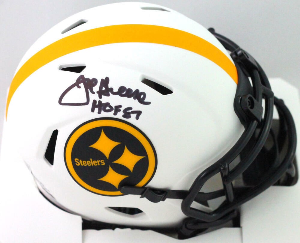 Joe Greene Autographed Steelers Lunar Speed Mini Helmet w/ HOF -Beckett W *Black: Joe Greene Autographed Steelers Lunar Speed Mini Helmet w/ HOF -Beckett W *Black Sport: Football Product: Helmet Original/Reprint: Original Player: Joe Greene Team: Pittsburgh Steelers Autograph Authe