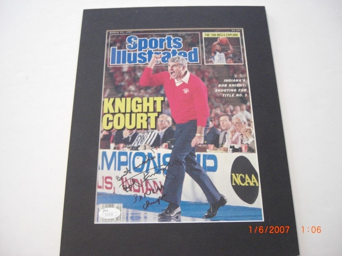 BOB KNIGHT INDIANA HOOSIERS 3X NCAA CHAMP JSA/COA SIGNED 11X14 PHOTO MATTED: BOB KNIGHT INDIANA HOOSIERS 3X NCAA CHAMP JSA/COA SIGNED 11X14 PHOTO MATTED Sport: Basketball-NBA Product: Photo Original/Reprint: Original Pre-Owned While the lot images are representative of the ite