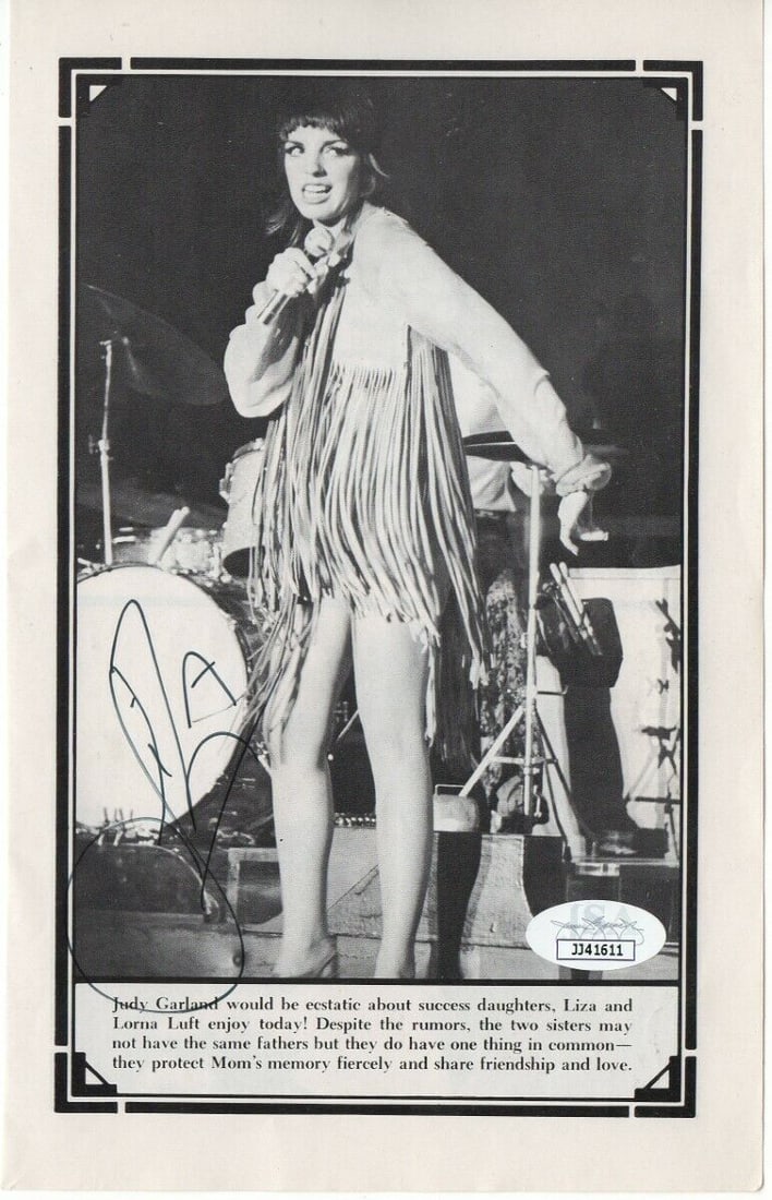 Liza Minnelli Signed Autographed Book Page Photo Actress Singer JSA: Liza Minnelli Signed Autographed Book Page Photo Actress Singer JSA Industry: Movies Object Type: Photograph Original/Reproduction: Original Autograph Authentication: James Spence (JSA) Player: Liza M