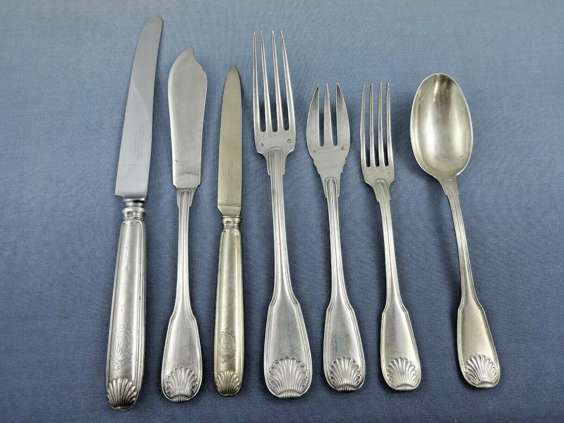 Sevigne by Puiforcat Sterling Silver Flatware Set Service French 52 pcs Shell: Sevigne by Puiforcat Sterling Silver Flatware Set Service French 52 pcs Shell Pattern: Sevigne Type: Flatware - Sets Composition: Sterling Silver These handcrafted utensils show off the exceptional sk