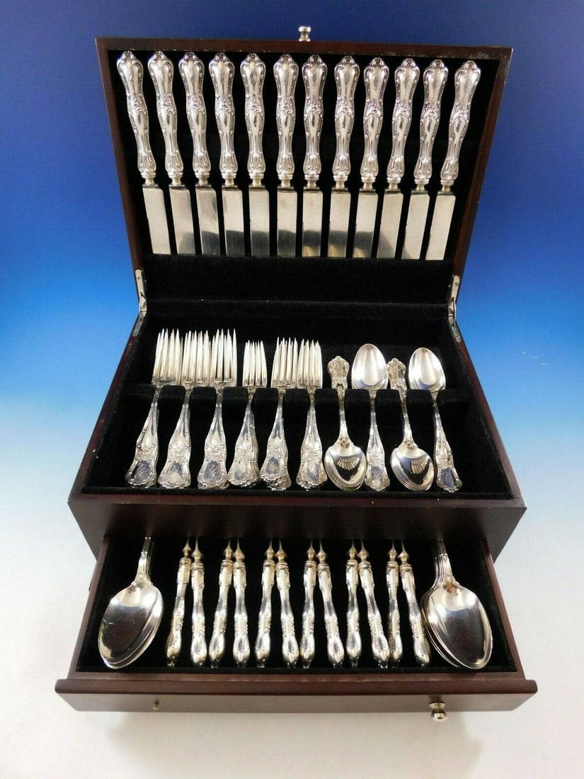 Gothic By Shiebler Sterling Silver Flatware Set For 12 Service 72 Pcs