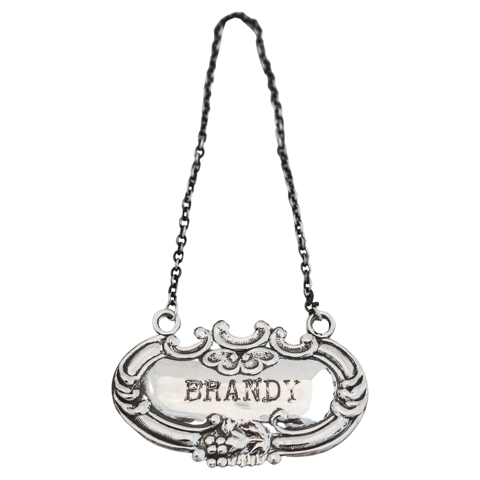 Sterling "Brandy" Liquor Label: Sterling "Brandy" Liquor Label Creator: Wallace Silversmiths (Manufacturer) Dimensions: Height: 1 in (2.54 cm)Diameter: 2 in (5.08 cm) Materials and Techniques: Sterling Silver Place of Origin: United