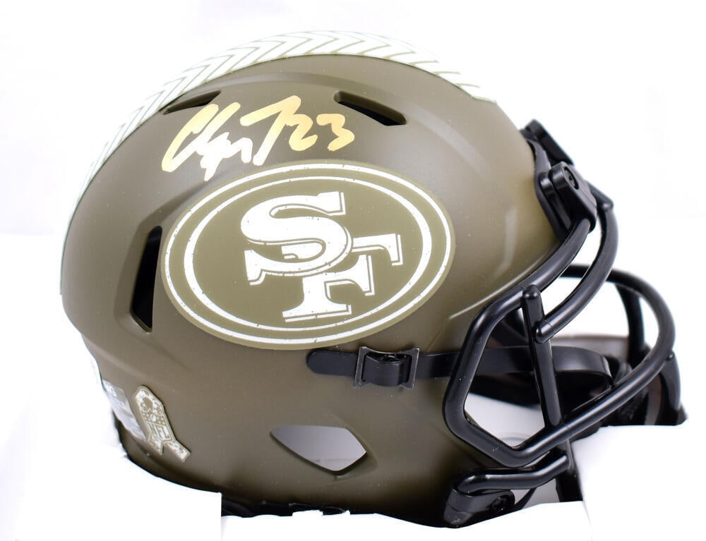 Christian McCaffrey Signed 49ers Salute to Service Speed Mini-Beckett Hologram: Christian McCaffrey Signed 49ers Salute to Service Speed Mini-Beckett Hologram Sport: Football-NFL Product: Helmet Original/Reprint: Original Player: Christian McCaffrey Team: San Francisco 49ers Auto