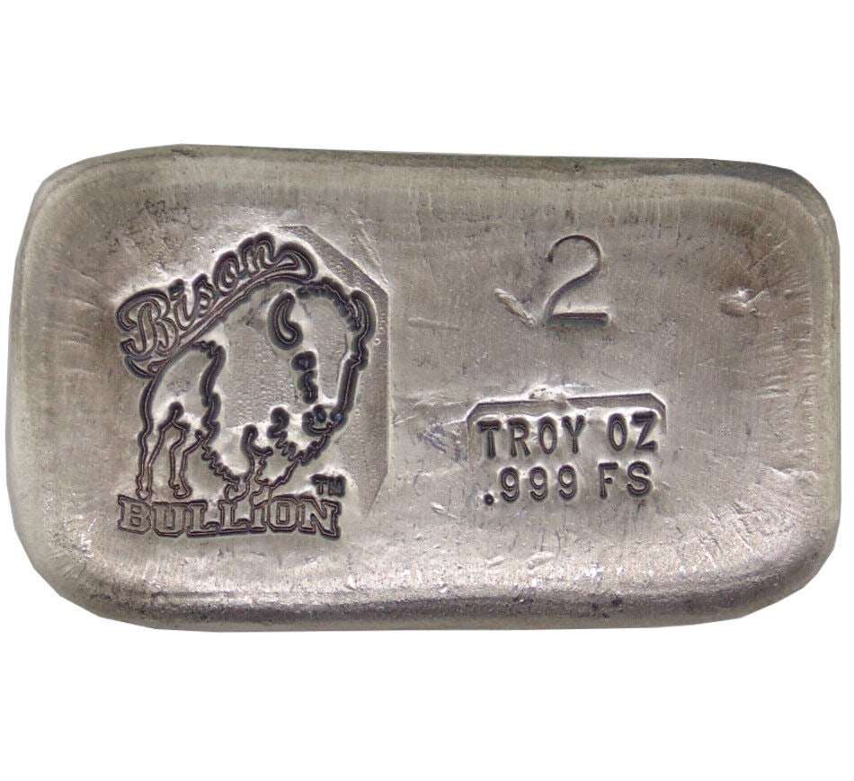 2 TROY OUNCE .999 FINE SILVER HAND POURED BISON BULLION STANDARD BAR NEBRASKA: 2 TROY OUNCE .999 FINE SILVER HAND POURED BISON BULLION STANDARD BAR NEBRASKA Pre-Owned The MYNT Guarantee: All items in this auction are guaranteed to be 100% authentic. At Your Service: At MYNT, our