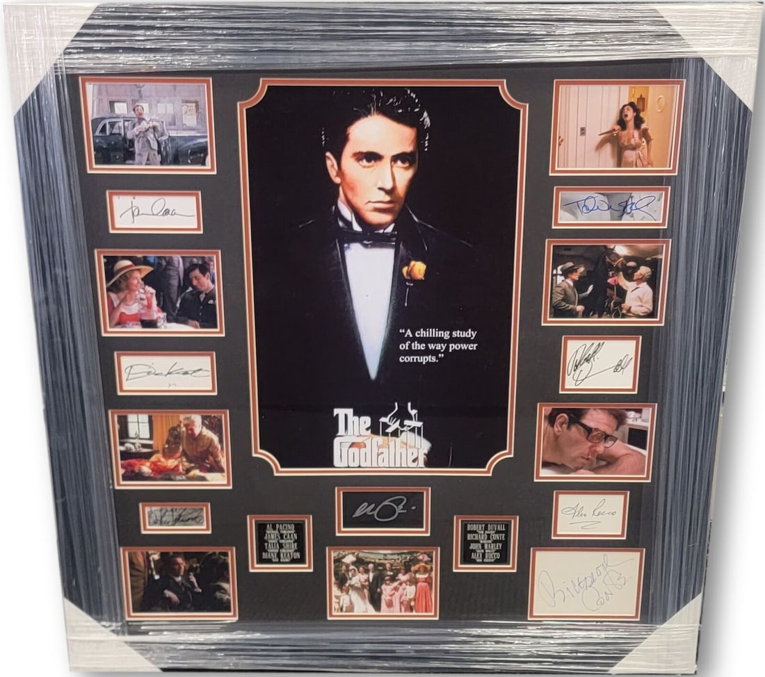 The Godfather Multi Signed Autographed Framed Collage Al Pacino Duvall: The Godfather Multi Signed Autographed Framed Collage Al Pacino Duvall Industry: Movies Object Type: Photograph Original/Reproduction: Original Autograph Authentication: Global Authentics (GAI) Player