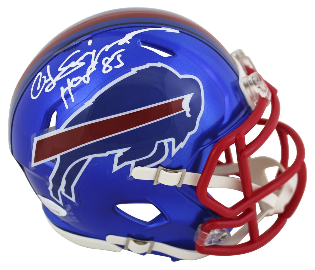 Bills O.J. Simpson "HOF 85" Signed Flash Speed Mini Helmet JSA Witness: Bills O.J. Simpson "HOF 85" Signed Flash Speed Mini Helmet JSA Witness Sport: Football Product: Helmet Original/Reprint: Original Player: O.J. Simpson Team: Buffalo Bills Autograph Authentication: JSA