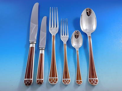 Talisman Sienna Brown by Christofle Silverplate Flatware Service Set Dinner 50pc: Talisman Sienna Brown by Christofle Silverplate Flatware Service Set Dinner 50pc Pattern: Talisman Sienna Brown Type: Flatware - Sets Region: France Style: Art Deco Age: Post-1940 Christofle french si