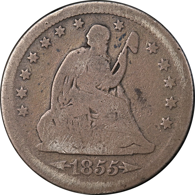 1855-S Seated Liberty Quarter 'Arrows' G Details Key Date Decent Eye Appeal: 1855-S Seated Liberty Quarter 'Arrows' G Details Key Date Decent Eye Appeal Certification: Uncertified Circulated/Uncirculated: Circulated Mint Location: San Francisco Grade: G Details Composition: Si
