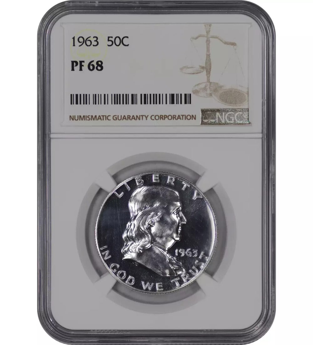 1963 PROOF FRANKLIN HALF DOLLAR 50C NGC CERTIFIED PF 68 - SPOT HAZE FREE: 1963 PROOF FRANKLIN HALF DOLLAR 50C NGC CERTIFIED PF 68 - SPOT HAZE FREE Certification: NGC Composition: Silver Grade: PF 68 Year: 1963 Circulated/Uncirculated: Uncirculated Strike Type: Proof Mint Lo