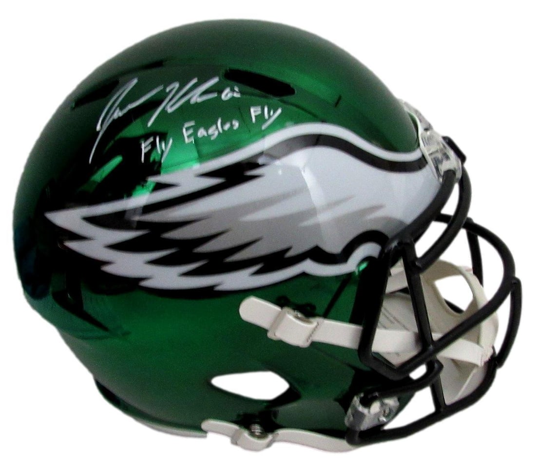 Jason Kelce Autographed Full Size Replica Chrome Football Helmet PSA/DNA 179570: Jason Kelce Autographed Full Size Replica Chrome Football Helmet PSA/DNA 179570 Sport: Football Product: Helmet Original/Reprint: Original Team: Philadelphia Eagles Autograph Authentication: PSA/DNA L