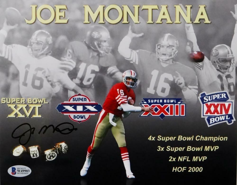 Joe Montana Signed SF 49ers 8x10 SB Multi Image Photo- Beckett W *Black: Joe Montana Signed SF 49ers 8x10 SB Multi Image Photo- Beckett W *Black Sport: Football Product: Photo Original/Reprint: Original Autograph Authentication: Beckett Team: San Francisco 49ers Player: Jo