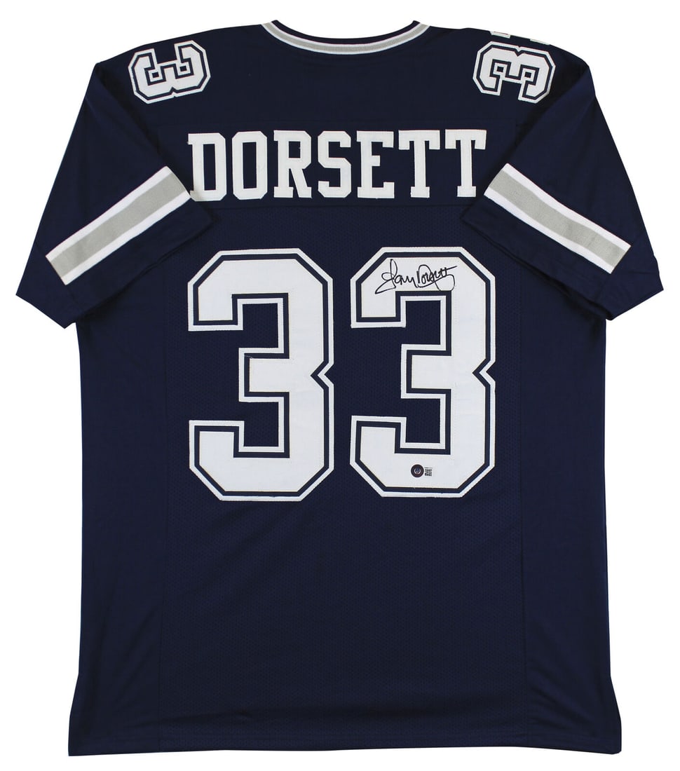 Tony Dorsett Signed Navy Blue Pro Style Jersey BAS Witnessed: Tony Dorsett Signed Navy Blue Pro Style Jersey BAS Witnessed Sport: Football Product: Jersey Original/Reprint: Original Player: Tony Dorsett Team: Dallas Cowboys Autograph Authentication: BAS Product 