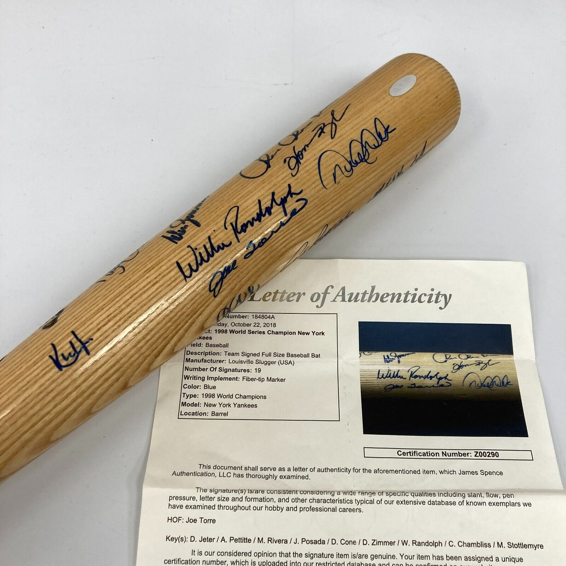 1998 NY Yankees WS Champs Team Signed Bat Derek Jeter Mariano Rivera JSA COA: 1998 NY Yankees WS Champs Team Signed Bat Derek Jeter Mariano Rivera JSA COA Sport: Baseball Player: Derek Jeter Signed: Yes Original/Reprint: Original Autograph Authentication: James Spence Authentic