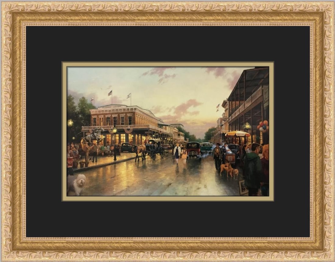 Thomas Kinkade Main Street Celebration Custom Framed Print: Thomas Kinkade Main Street Celebration Custom Framed Print Size: Medium Region Of Origin: United States Artist: Thomas Kinkade Production Technique: Offset Lithograph Framing: Matted & Framed Style: A