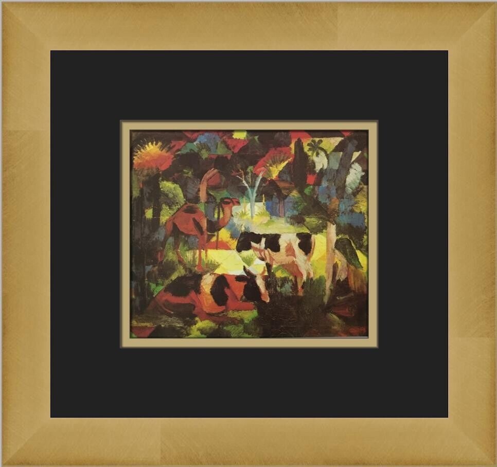August Macke Landscape with Cows and Camel Custom Framed Print: August Macke Landscape with Cows and Camel Custom Framed Print Unit Of Sale: Single-Piece Work Artist: August Macke Size: Medium Item Length: 12 in Region Of Origin: united states Framing: Matted & Fr