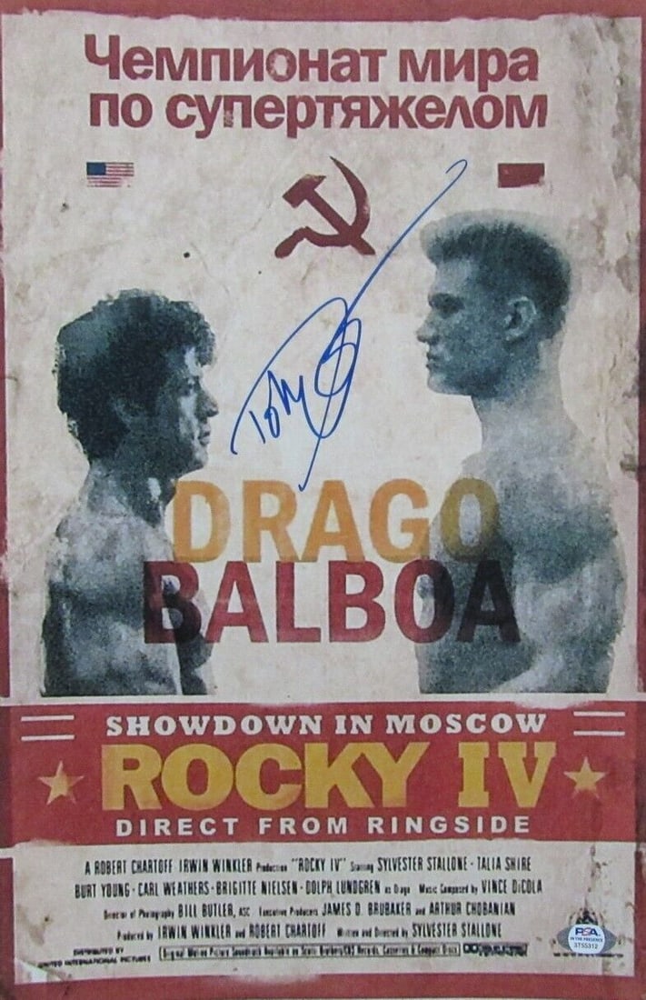 Dolph Lundgren Autographed Ivan Drago 11x17 Photo "Rocky" PSA/DNA 180021: Dolph Lundgren Autographed Ivan Drago 11x17 Photo "Rocky" PSA/DNA 180021 Industry: Movies Original/Reproduction: Original Autograph Authentication: PSA/DNA Pre-Owned While the lot images are represent