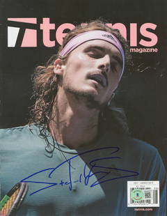 Stefanos Tsitsipas Signed Tennis Magazine Cover BAS #BG82373: Stefanos Tsitsipas Signed Tennis Magazine Cover BAS #BG82373 Product: Ball Hat Index Card Lithograph Print Magazine Photo Plaque Sport: Tennis Original/Reprint: Original Player: Stefanos Tsitsipas Aut