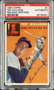 1954 Topps Ted Williams #1 Signed Autographed Baseball Card PSA DNA: 1954 Topps Ted Williams #1 Signed Autographed Baseball Card PSA DNA Set: 1954 Topps Season: 1954 Graded: No Player/Athlete: Ted Williams Type: Sports Trading Card Manufacturer: Topps Sport: Baseball A