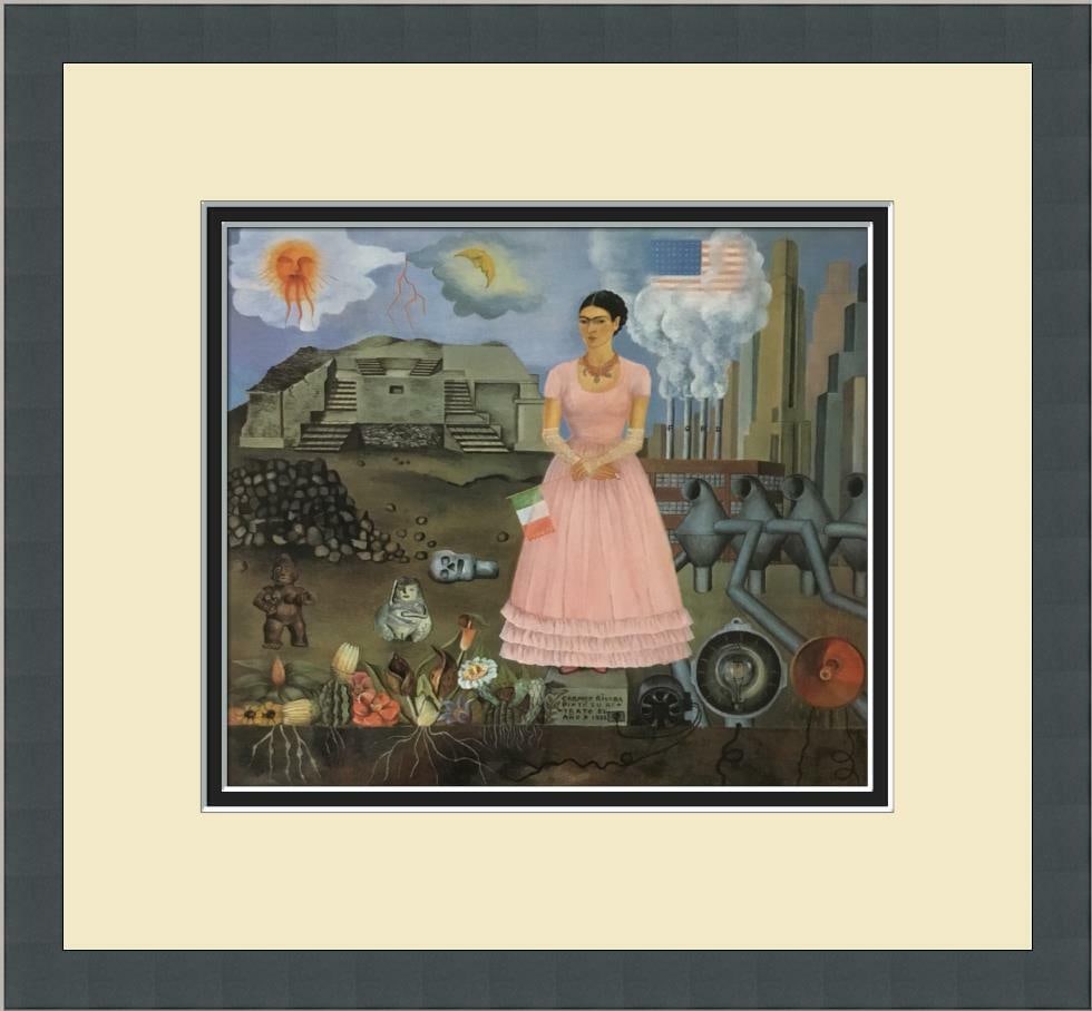 Frida Kahlo Self-Portrait on the Border Mexico-US Newly Custom Framed Print: Frida Kahlo Self-Portrait on the Border Mexico-US Newly Custom Framed Print Features: Framed Matted Region Of Origin: usa Item Width: 14 in Title: Self Portrait Border of Mexico US Production Techniqu