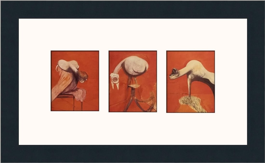 Francis Bacon Three Studies for Figures Base of Crucifixion Custom Framed Print: Francis Bacon Three Studies for Figures Base of Crucifixion Custom Framed Print Unit Of Sale: Single-Piece Work Artist: Francis Bacon Size: Medium (up to 36in.) Item Length: 17 in Region Of Origin: Un