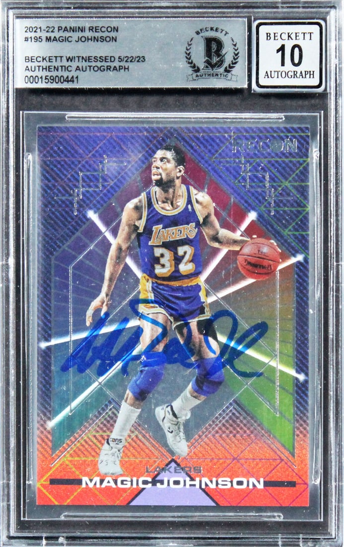 Lakers Magic Johnson Signed 2021 Panini Recon #195 Card Auto 10! BAS Slabbed: Lakers Magic Johnson Signed 2021 Panini Recon #195 Card Auto 10! BAS Slabbed Graded: Yes Sport: Basketball League: NBA Team: Los Angeles Lakers Certification Number: 15900441 Product Coa: Beckett Prod