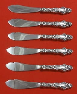 Lily By Whiting Sterling Silver Trout Knife Set 6pc HHWS Custom: Lily By Whiting Sterling Silver Trout Knife Set 6pc HHWS Custom Composition: Sterling Silver Age: 1900-1940 Maker: Whiting Manufacturing Company Type: Knife Lily by whiting sterling silver PLEASE NOTE