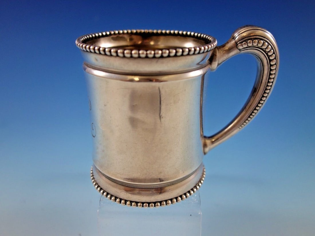 Wood & Hughes W&H Sterling Silver Baby Child's Cup Mug Beaded #271P: Wood & Hughes W&H Sterling Silver Baby Child's Cup Mug Beaded #271P Maker: Wood & Hughes Composition: Sterling Silver Wood & hughesantique wood & hughes sterling silver child's cup featuring a large b