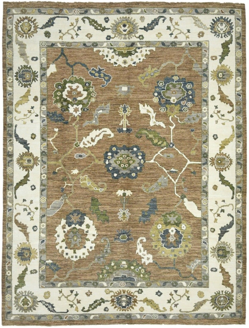 Extra Large Floral Oushak Peshawar 10X14 Pakistan Oriental Rug Handmade Carpet: Extra Large Floral Oushak Peshawar 10X14 Pakistan Oriental Rug Handmade Carpet Free continental US Shipping Type: Area Rug Size: 10"4 X 13"10 ft Color: Medium Brown Production Technique: Knotted Mater