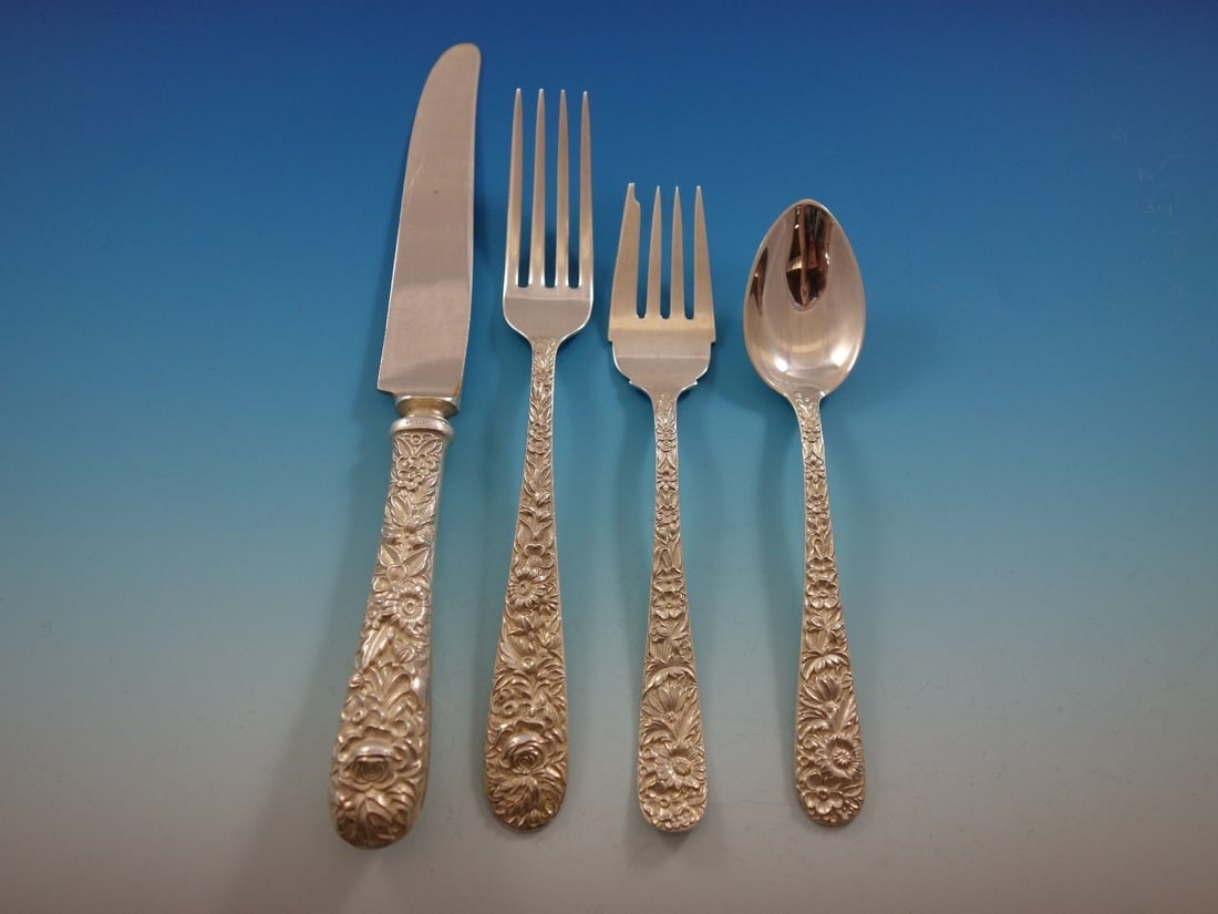 Repousse by Kirk Sterling Silver Flatware Set for 8 Service 32 pieces: Repousse by Kirk Sterling Silver Flatware Set for 8 Service 32 pieces Maker: Kirk Composition: Sterling Silver Pattern: Repousse Type: Flatware - Sets This pattern was named after the art of repouss (