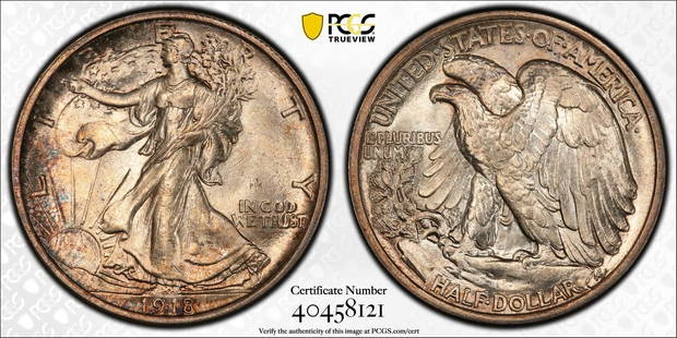 1918 WALKING LIBERTY HALF DOLLAR 50C PCGS CERTIFIED MS 64 MINT STATE UNC (121): 1918 WALKING LIBERTY HALF DOLLAR 50C PCGS CERTIFIED MS 64 MINT STATE UNC (121)Certification: PCGSComposition: SilverGrade: MS 64Year: 1918Circulated/Uncirculated: UncirculatedMint Location: PHILADELPH