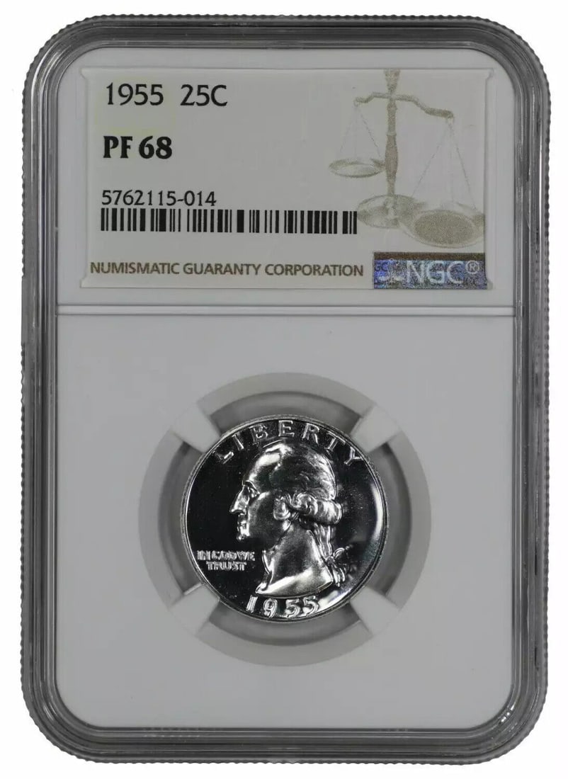 1955 PROOF WASHINGTON QUARTER 25C NGC CERTIFIED PF 68 - SPOT HAZE FREE: 1955 PROOF WASHINGTON QUARTER 25C NGC CERTIFIED PF 68 - SPOT HAZE FREECertification: NGCComposition: SilverGrade: PF 68Year: 1955Circulated/Uncirculated: UncirculatedStrike Type: ProofMint Location: P