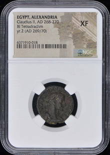 Claudius II AD 268-270 EGYPT ALEXANDRIA BI Tetradrachm NGC XF40: Claudius II AD 268-270 EGYPT ALEXANDRIA BI Tetradrachm NGC XF40 Certification: NGC Grade: XF40 Certification Number: 6371910018 Date: NONE Pre-Owned The MYNT Guarantee: All items in this auction are g