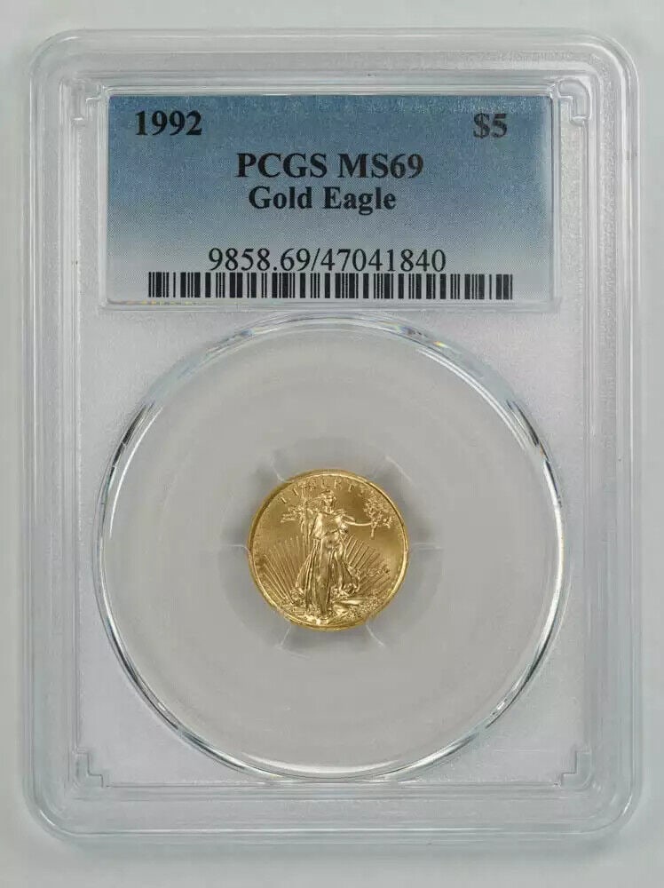 1992 AMERICAN GOLD EAGLE $5 PCGS MS 69 MINT STATE UNC 1/10 OZ 999 FINE GOLD (840: 1992 AMERICAN GOLD EAGLE $5 PCGS MS 69 MINT STATE UNC 1/10 OZ 999 FINE GOLD (840Certification: PCGSComposition: GoldGrade: MS 69Year: 1992Circulated/Uncirculated: UncirculatedMint Location: PHILADELPH