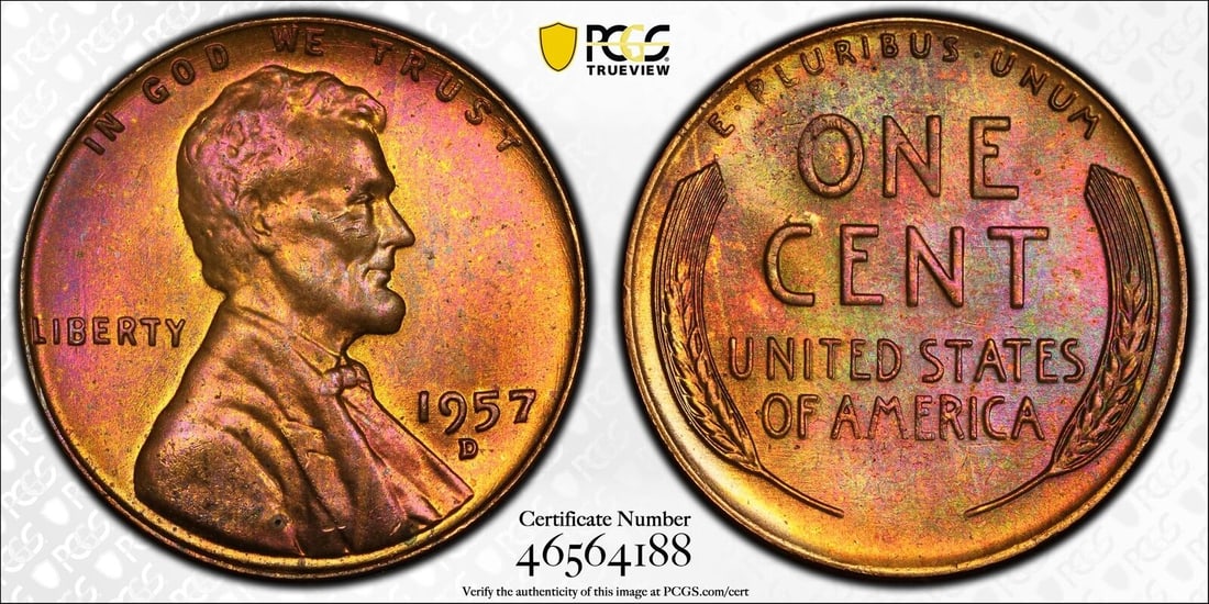 1957 D LINCOLN WHEAT CENT PENNY 1C PCGS MS 66 RB MINT UNC - RED BROWN (188): 1957 D LINCOLN WHEAT CENT PENNY 1C PCGS MS 66 RB MINT UNC - RED BROWN (188)Certification: PCGSComposition: CopperGrade: MS-66Year: 1957Circulated/Uncirculated: UncirculatedStrike Type: MSMint Location