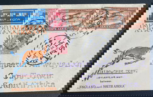 1932 Cairo Egypt First Flight Airmail Cover FFC To Cape Town south Africa Imperi: 1932 Cairo Egypt First Flight Airmail Cover FFC To Cape Town south Africa Imperi Place Of Origin: Egypt Quality: Used Grade: Ungraded Certification: Uncertified Pre-Owned The MYNT Guarantee: All items