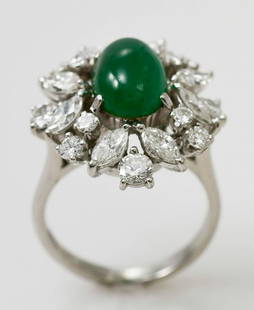Ladies vintage emerald and diamond ring in platinum. 4.00tcw - Size 6.75: Ladies vintage emerald and diamond ring in platinum. 4.00tcw - Size 6.75 Type: Ring Main Stone Color: Green Main Stone Creation: Natural Secondary Stone: Diamond Total Carat Weight: 2.00 - 4.99 Sizabl