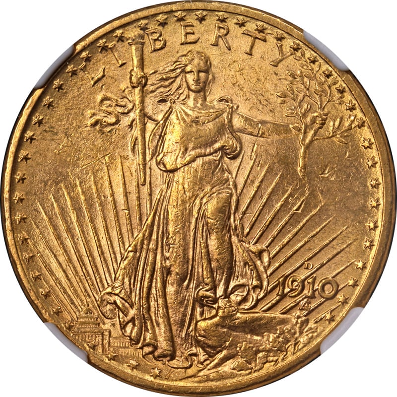 1910-D Saint-Gaudens Gold $20 NGC MS62 Nice Eye Appeal Nice Strike: 1910-D Saint-Gaudens Gold $20 NGC MS62 Nice Eye Appeal Nice Strike Certification: NGC Circulated/Uncirculated: Uncirculated Mint Location: Denver Grade: MS62 Certification Number: 6788330-001 Composit