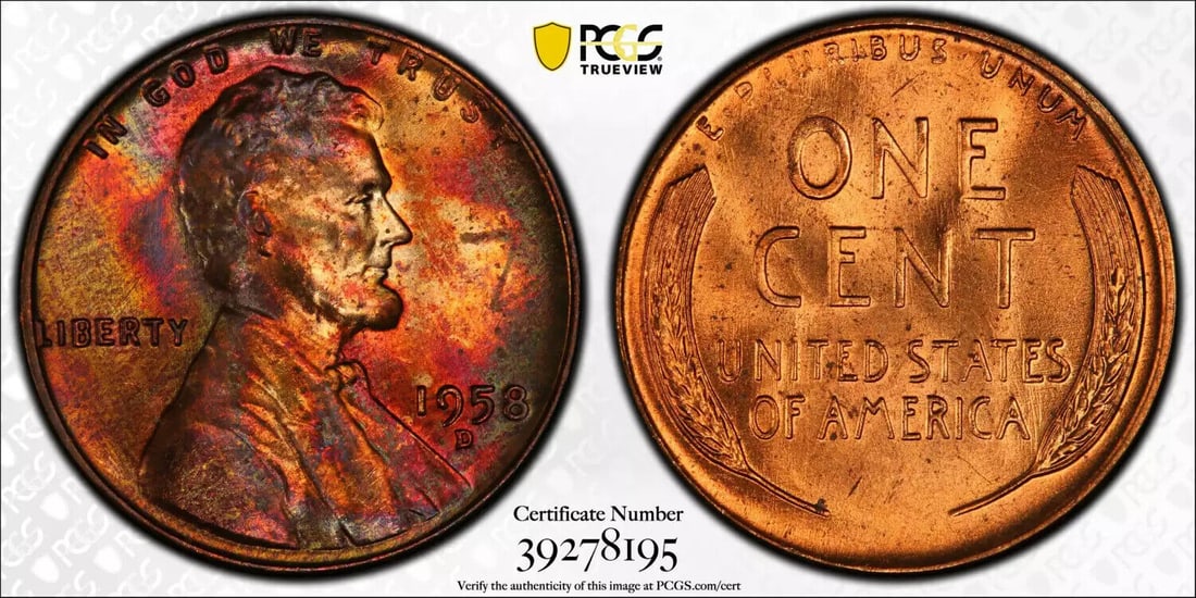 1958 D LINCOLN WHEAT CENT PENNY 1C PCGS MS 64 RB RED BROWN UNC - TRUE VIEW (195): 1958 D LINCOLN WHEAT CENT PENNY 1C PCGS MS 64 RB RED BROWN UNC - TRUE VIEW (195)Certification: PCGSComposition: CopperGrade: MS-64Year: 1958Circulated/Uncirculated: UncirculatedStrike Type: MSMint Loc