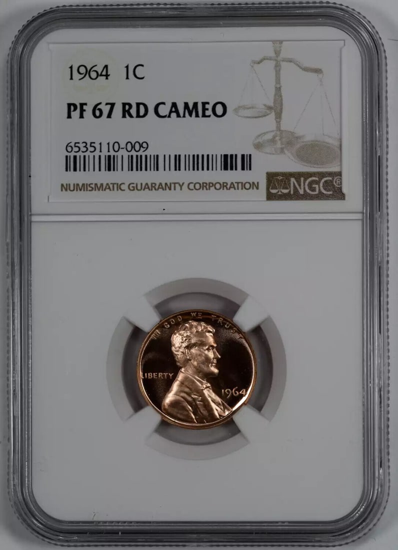 1964 PROOF LINCOLN MEMORIAL CENT PENNY 1C NGC CERTIFIED PF 67 RED CAMEO (009): 1964 PROOF LINCOLN MEMORIAL CENT PENNY 1C NGC CERTIFIED PF 67 RED CAMEO (009)Certification: NGCComposition: CopperGrade: PF-67Year: 1964Circulated/Uncirculated: UncirculatedStrike Type: PRMint Locatio