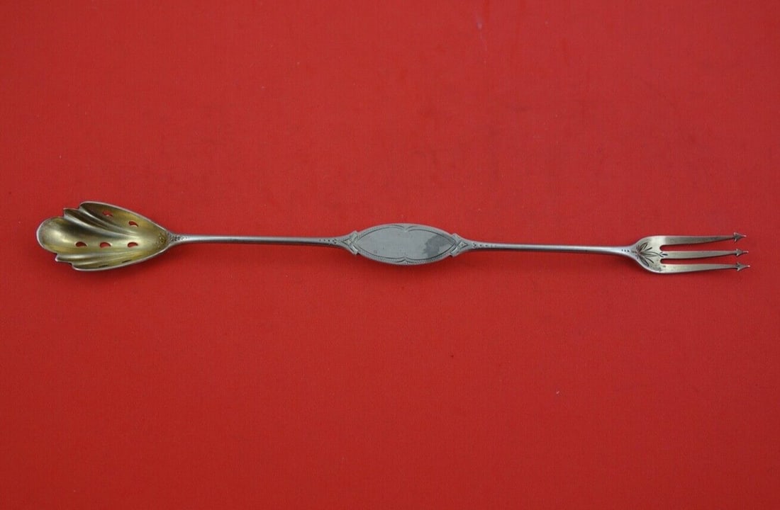 Coin Silver by Albert Coles Olive Spoon /fork combination GW brite-cut 9 5/8": Coin Silver by Albert Coles Olive Spoon /fork combination GW brite-cut 9 5/8" Pattern: Coin Silver Composition: Coin Silver Type: Serving Pieces Maker: Albert Coles Coin silver by albert colescoin sil