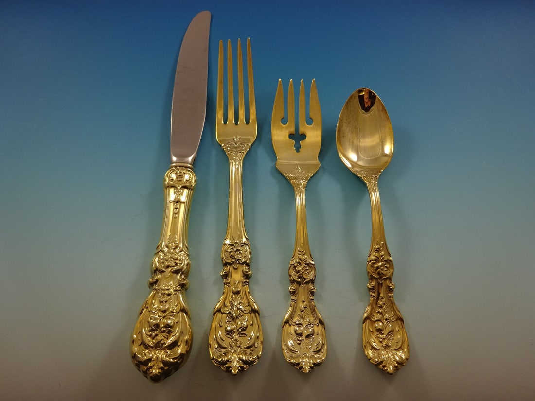 Francis I by Reed and Barton Sterling Silver Flatware Service 12 Set Gold 48 Pcs: Francis I by Reed and Barton Sterling Silver Flatware Service 12 Set Gold 48 Pcs Maker: Reed & Barton Pattern: Francis I Age: Post-1940 Composition: Sterling Silver Type: Flatware - Sets Francis i (ne