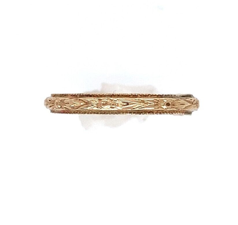 10k Yellow Gold Floral Baby Infant Band Ring with Beaded Edges Size 0: 10k Yellow Gold Floral Baby Infant Band Ring with Beaded Edges Size 0 Antique: Yes Color: Gold Material: Metal Metal: Yellow Gold Main Stone: No Stone Ring Size: 0 Type: Ring Metal Purity: 10k Band Wi
