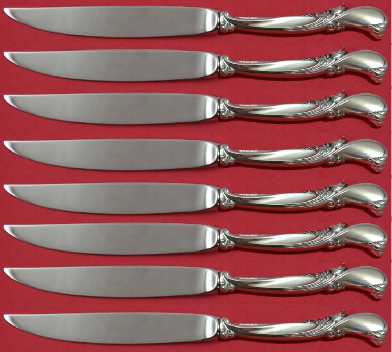 Waltz of Spring by Wallace Sterling Silver Steak Knife Set 8pc Not Serr Custom: Waltz of Spring by Wallace Sterling Silver Steak Knife Set 8pc Not Serr Custom Composition: Sterling Silver Age: Post-1940 Pattern: Waltz of Spring Type: Knife Waltz of spring by wallacesterling silve