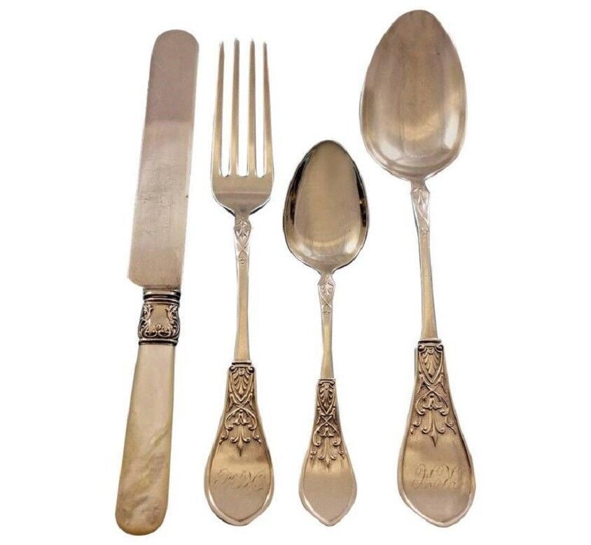 Gem by Schulz and Fischer Sterling Silver Flatware Set 36 pieces California: Gem by Schulz and Fischer Sterling Silver Flatware Set 36 pieces California Age: 1850-1899 Pattern: Gem Type: Flatware - Sets Composition: Coin Silver Maker: Schulz and Fischer Own a piece of american